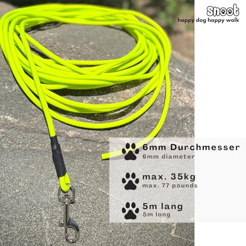 5m Schleppleine Hunde, Wasserfeste Hundeleine Rundleine ohne Schlaufe, Sichere Freilauf-Trainingsleine Neon-Gelb, bis 35kg