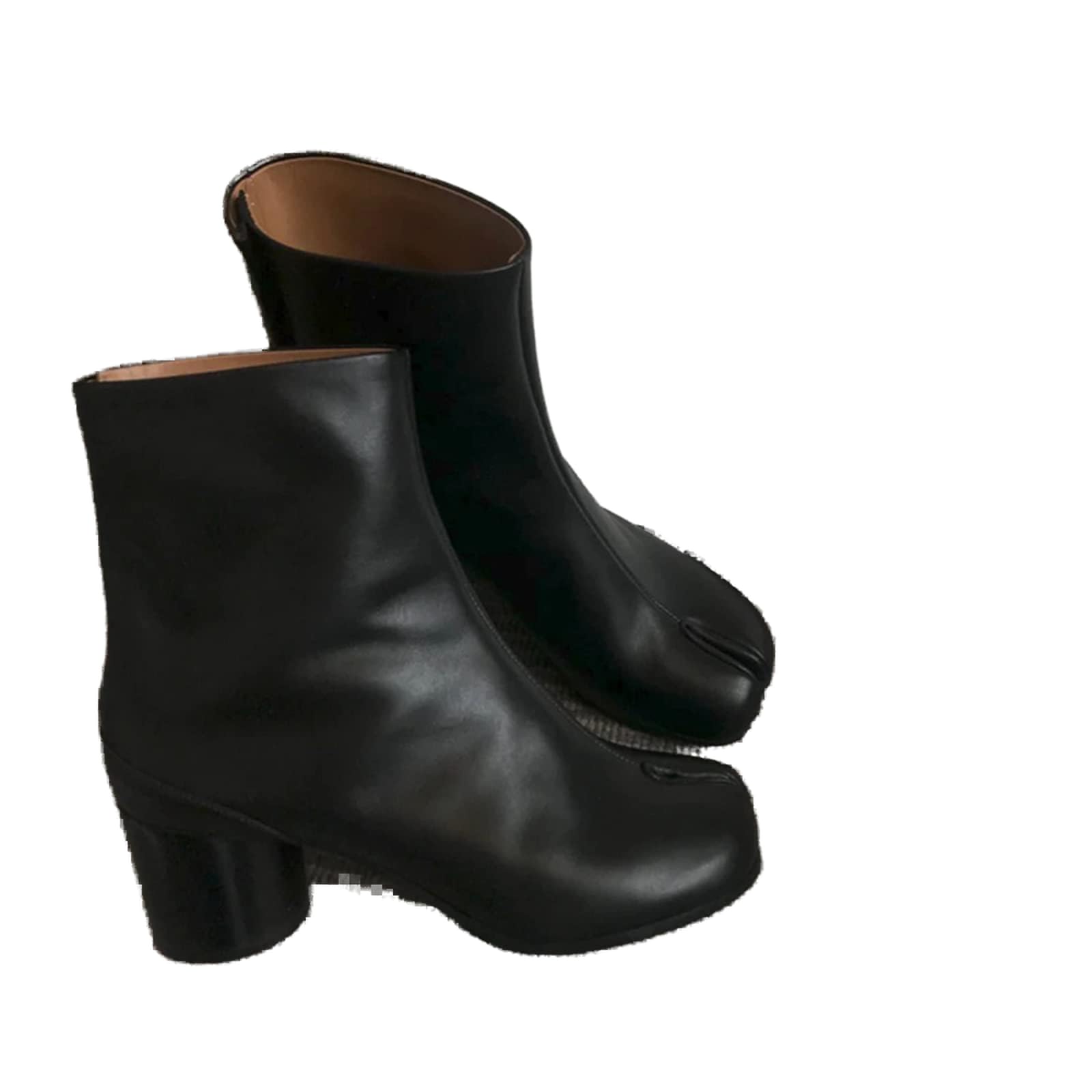 Womens Oxford Shoes Brand Design Fashion Split Toe Genuine Leather Women Chunky Round High Heels Women Boots Winter Tabi Shoes Short Boots