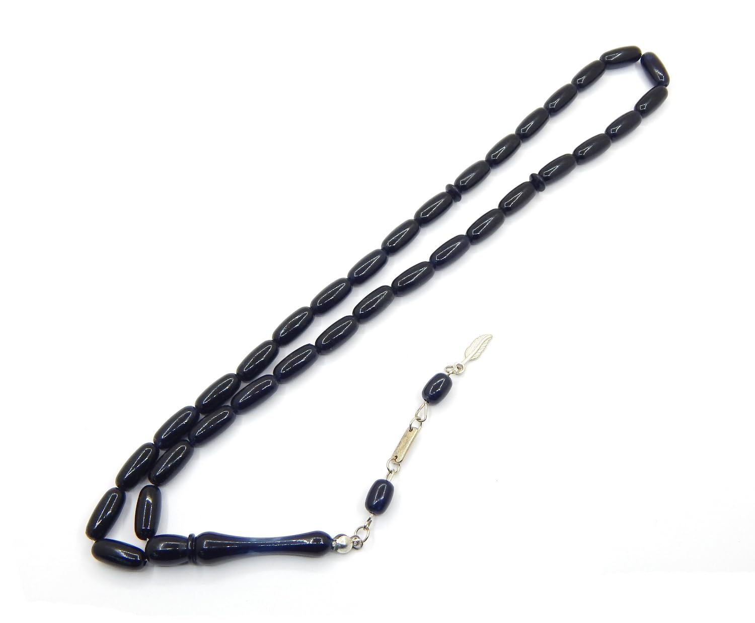 Perlin Tesbih Tasbih Tespih Misbaha Subha 33, rosario islamico musulmano, accessorio per adorazione nero, effetto onice, perle ovali, 12 x 8 mm