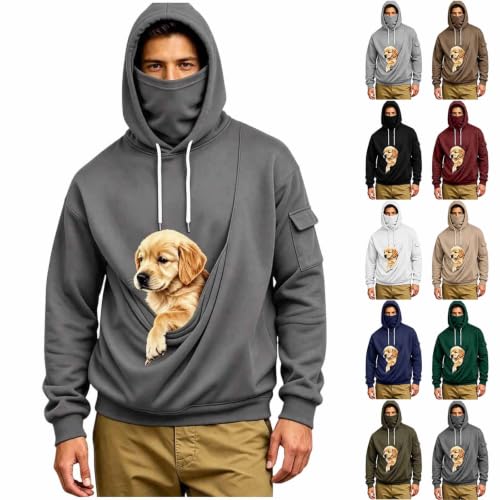Mens Pet Pouch Hoodie Drawstring Pullover Fleece Hood Face Mask Sweatshirt - image 1