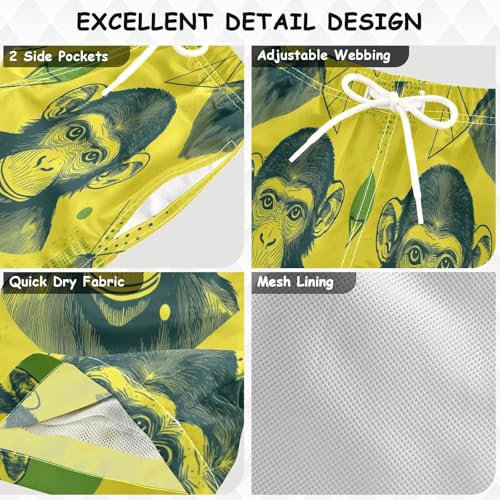 Boys Beach Board Shorts Monkey Vintage Yellow Swim Trunk Teen Swimwear3