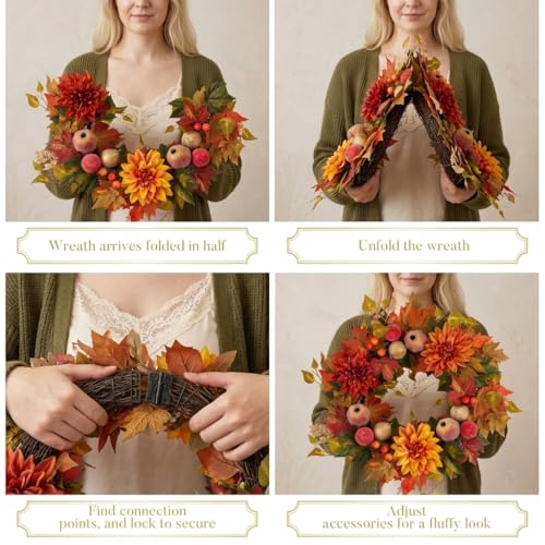 Valery Madelyn 24'' Collapsible Pre-Lit Fruits Fall Wreath for Front Door - image 8