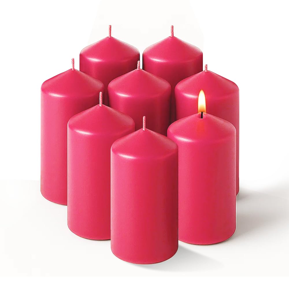 Concept4u 8 x Pink Pillar Candles 50 x 100mm Upto 16 Hour Burn Time Long Lasting Unscented Pure Paraffin Wax Candles Ideal for Candlelight Dinner Parties Home Decor โ image 1