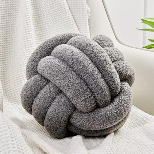 Image of Uvvyui Knot Pillow Ball, Soft Home Decorative Pillows, Round Throw Pillow, Handmade Knotted Plush Pillow, Round Boucle Pillow Cushion (8.6 Inches Dark Gray)