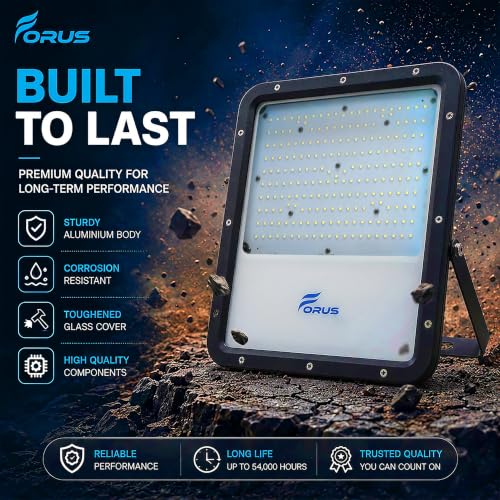 Image of Forus 150W LED Flood Light Outdoor with 4 Year Warranty, IP67 Waterproof Decorative Focus Light, Yellow Security Lighting for Home, Garden, Events, Terrace, Landscape, Building, Stage, Party -1 PC