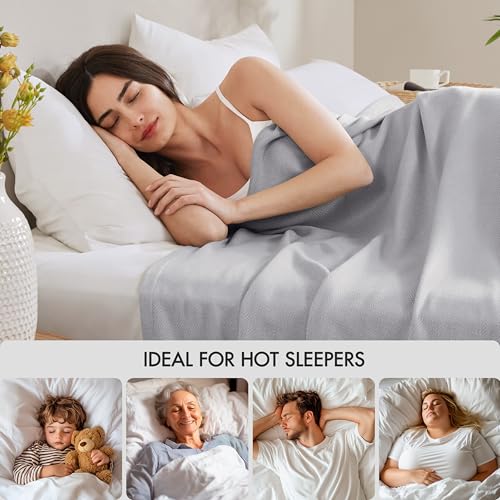 Image of Madison Park King Size Summer Blanket, Grey, 70% Rayon from Bamboo | 30% Cotton Blanket for Bed, Couch, Sofa, Soft Cozy Breathable for Hot Sleepers Menopause, Natural Cooling, Moisture Wicking