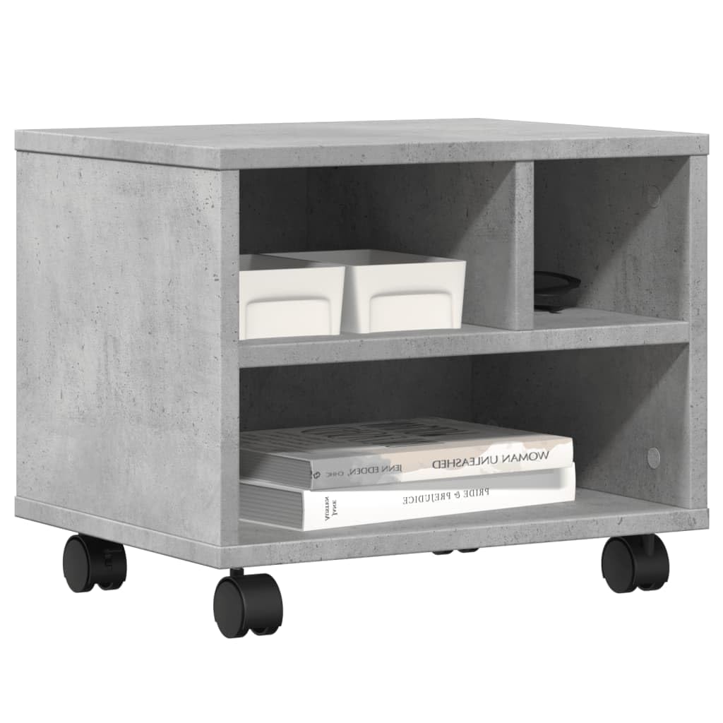 Générique Supporto per stampante con ruote grigio cemento 41 x 32 x 34,5 cm, ripiano in legno di ingegneria resistente all'umidità, spazio di archiviazione per cartelle e forniture per ufficio, 4