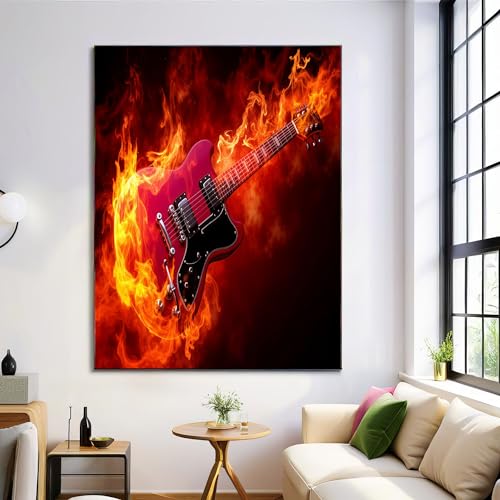 Art mural guitare électrique rouge toile vintage abstraite sans cadre 100x70cm
