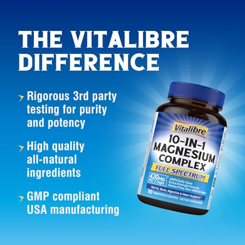 Image of Vitalibre 10 in 1 Magnesium Complex, 420mg Elemental Magnesium, 90 Capsules