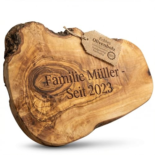 Tagliere personalizzato in legno d'ulivo rustico con incisione come regalo