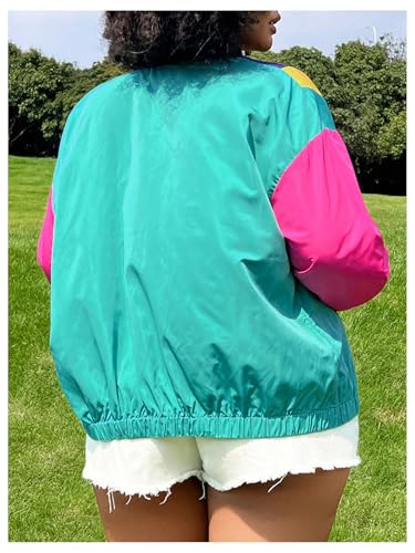 Floerns Women's Plus Size Color Block Jackets Collared Full Zip Long Sleeve Windbreaker Outwear3