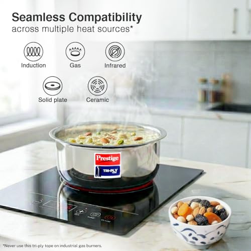 Image of Prestige 22cm /3.9L Tri-Ply Stainless Steel Tope with Lid|Gas and Induction Compatible| Even Heat Distribution|Strong and Durable| 5 Years Warranty