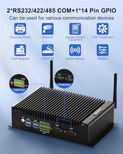 Image of Fanless Mini PC Win11 Pro Industrial PC Core i5 1235U 8G RAM 512G SSD | Mini Desktop Computer Dual HD+DP Triple Display Mini PC RS232 /485 COMx2, 2xRJ45 LAN, 14Pin GPIO, Wifi6, BT5.2, 3G /4G SIM Solt