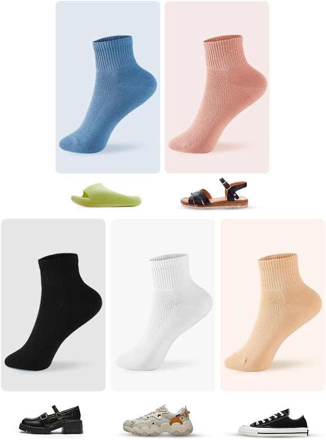 FGZ Womens Crew Socks Breathable Cotton Soft Socks Casual Thin Mid-Calf Socks for Women or Girls,5 Pairs - Image 4