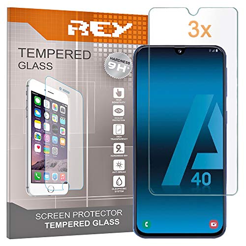 REY Protector de Pantalla para Samsung Galaxy A40s - Galaxy A22 4G - Galaxy M22, Cristal Vidrio Templado Premium (Pack 3X)