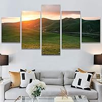 SIGNWIN 5 Panel Canvas Wall Art Sunset in The Mountains for Home Decorations Ready to Hang - 60