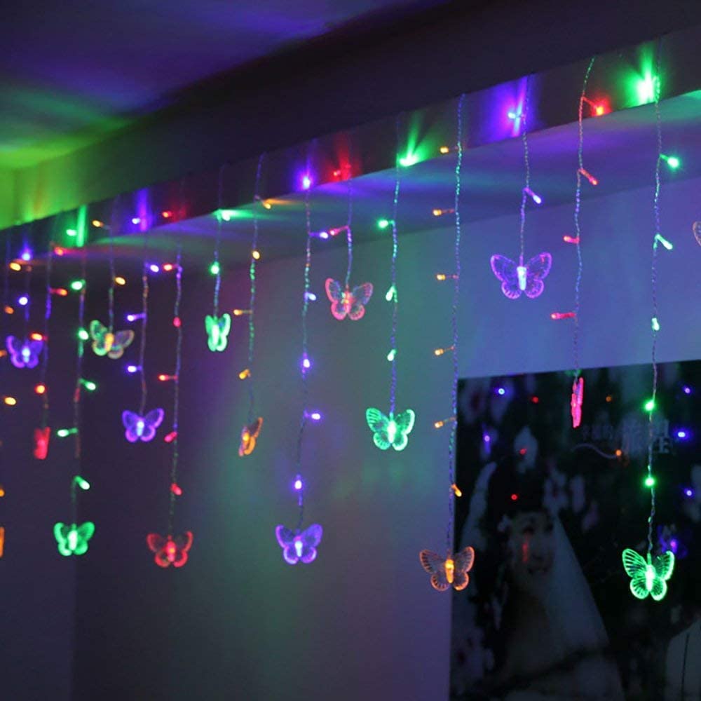 AALIN LED Curtain Lights, 3.5M 16 Pcs Butterfly Curtain Fairy Lights USB Powered 8 Modes Butterfly Strings Light for Wedding Bedroom Party Window (Colored Butterfly)