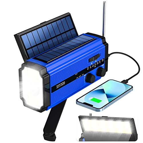 Qoosea Radio Solar Radio Portátil de Emergencia 5000 mAh Batería Recargable Manivela FM/Am/NOAA Radio Meteorológica Alarma SOS Incorporada Linterna LED Lámpara de Lectura (Azul)