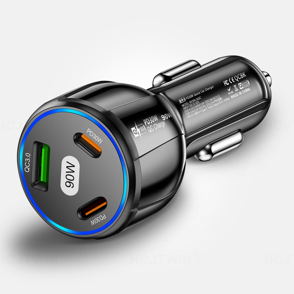 Fast Charging Triple Port USB Adapter for Car with Type-C & QC3.0 | Compact Travel Power Charger, LED Indicator, Universal Mobile Plug for Smartphones & Devices - Black-image-46