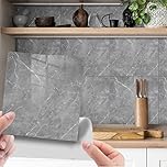 Fantasnight Marble Stick on Tiles 30 x 30cm 24Pcs, Grey Tile Stickers Self Adhesive Wall Tiles, PET Peel and Stick Wall Glossy Stickers for Kitchen Bathroom