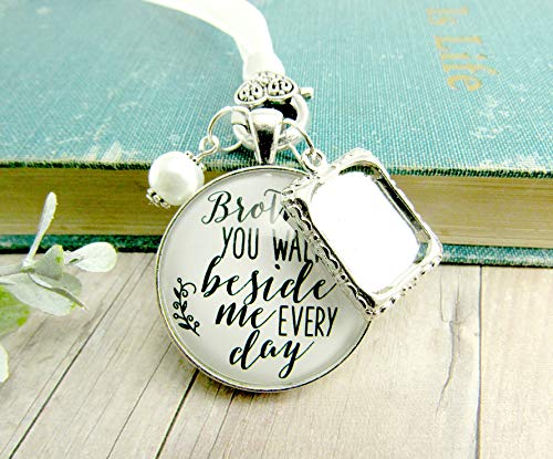 Bridal Bouquet Charm Brother Memorial Picture Frame Wedding Remembrance Pendant Silver Finish Jewelry