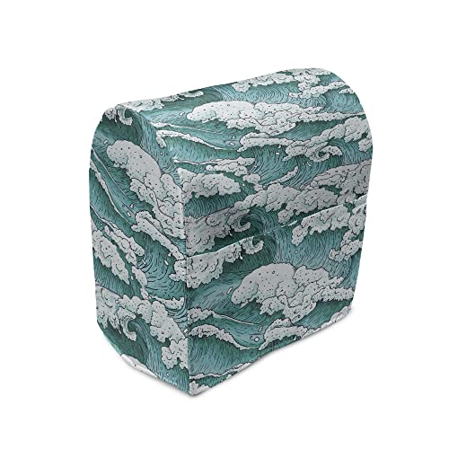 Ambesonne Ocean Blue Stand Mixer Cover, Aqua Stormy Water Waves and Splashes Cartoon Style Repeated Pattern Art, Kitchen Appliance Organizer Bag Cover with a Pocket, 6-8 Quarts, Teal and Turquoise