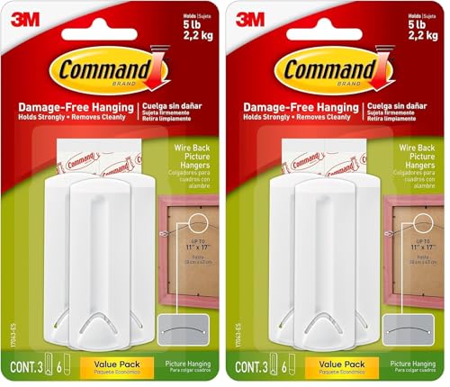 Image of Command Wire-Back Picture Hangers, Indoor Use, 3-Hangers, 6-Strips, Decorate Damage-Free (Pack of 2)