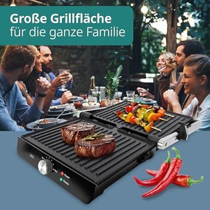 ADE Kontaktgrill 2.000 Watt | Elektrogrill für Balkon | antihaftbeschichteter Sandwichmaker 3 in 1 | Paninitoaster & Tischgrill elektrisch 180° aufklappbar | für Sandwiches, Steaks, Gemüse, Panini – Bild 5