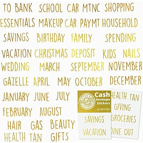 SAVEYON Gold Budget Binder Stickers - 70 Pcs Waterproof Financial Management Labels for Cash Envelopes, Planners Cover