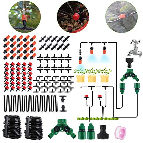 BORUIT 30M DIY Auto Drip Irrigation Kit- 100FT Irrigation Pipe, Irrigation Spray,Perfect Irrigation System Garden Watering Kit for Flower Bed, Patio, Garden Greenhouse Plants