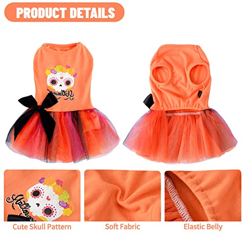Yikeyo Dog Halloween Dress Tutu, Skull Small Dog Halloween Costumes Outfit, Fall Winter Pet Dog Dresses Clothes For Small Dogs Girl Puppy Chiuahaha Yorkie Teacup, Cat Apparel,Xs,Orange #TOP3