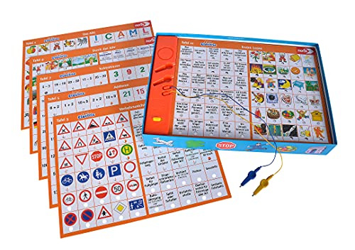 noris Lern Electric Lernspiel – Zuordnungsspiel mit Lichtsignal bei richtiger Antwort, 12 Bildtafeln, Batterie betrieben – pädagogisches Spielzeug Kinder ab 6 Jahren