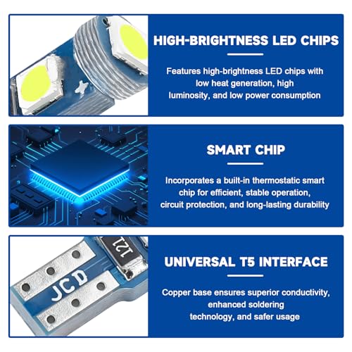 12 Bombillas LED T5 para tablero de coche blanco miniatura 3