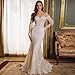Off Shoulder Lace Applique Wedding Dresses for Women Tulle V Neck Long Sleeve Bohemia Birde Dress Mermaid Elegant Bridal Gown with Train White US10