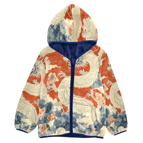Dragon Cloud Toddler Fleece Jacket Girl Boys Hooded Fleece Jacket Coat Warm Outwear Zip-up 3-10T