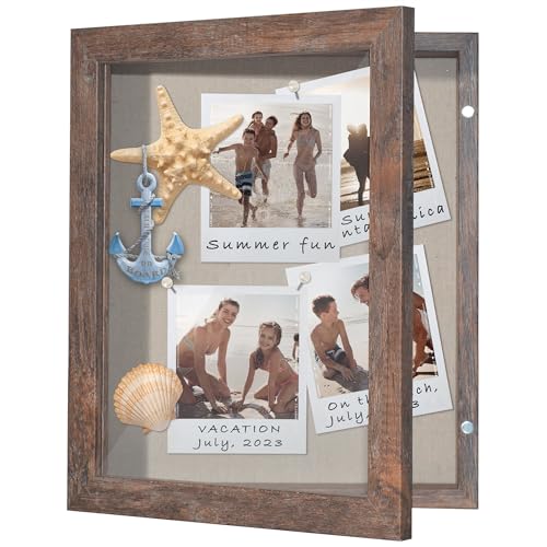 Americanflat Front Opening 8x10 Shadow Box Frame with Shatter-Resistant Glass - Silhouette Collection - Shadow Box Display Case for Tabletop and Wall Display - Rustic Brown