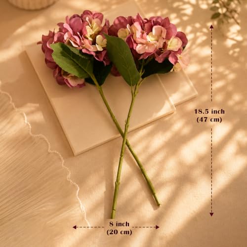 Image of Art Street Artificial Pink Hydrangea Flower Stick for Vases| Faux Flowers| Ideal for Home Decor |Items for Living Room |Christmas Day, New Year Decor| 6 Head Flower|Size: 18 Inch (Set of 2)