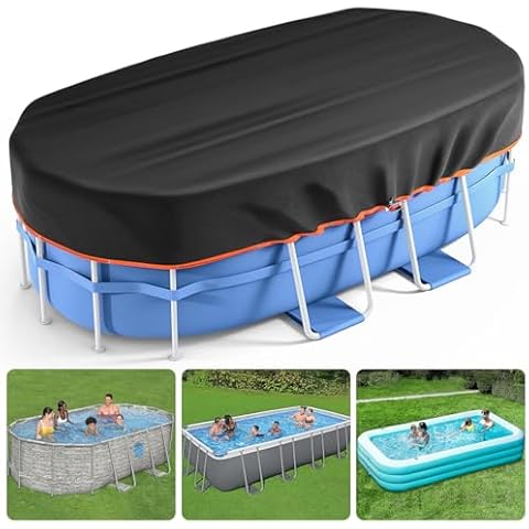12x24 Ft Rectangular Pool Cover - Solar Oval Pool Covers for Rectangular Frame Pools with Winch and Cable, Heavy Duty Tear Resistant Pool Cover, Winter Pool Cover Ideal for Waterproof and Dustproof Cover