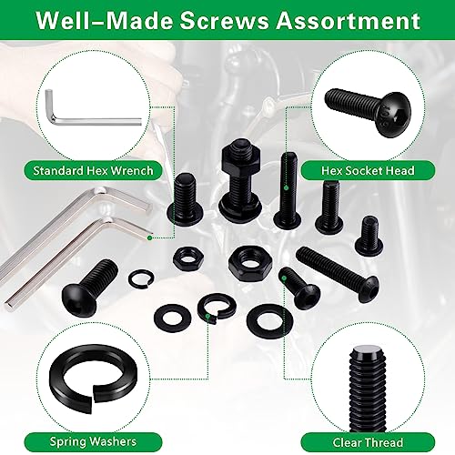 447PCS Metric Nuts and Bolts Assortment Kit - M6 M8 Screws Assortment, Assorted Machine Screws Nuts Washers with Hex Wrenches, Grade 10.9 Alloy Steel Black Oxide Button Head Hex Socket Cap Screw Set