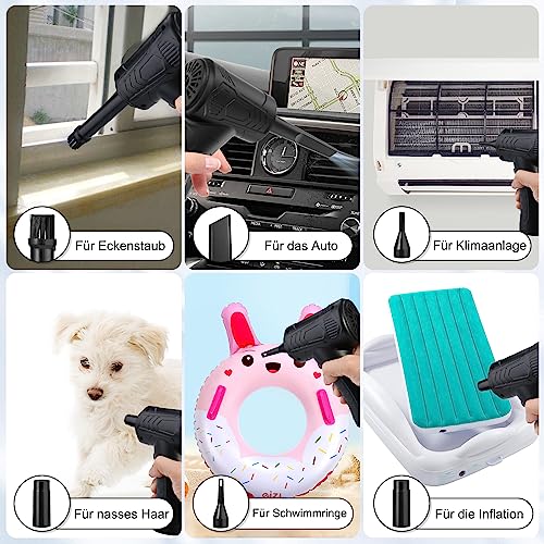 Faburo Elektrische Staubgebläse Druckluftspray Staubgebläse, 3-Gang 51000 U/min Compressed Air Duster für PC mit 7600mAh, Luftdruckspray mit LED-Licht und USB Schnellladung für Auto, Sofa, Bürogeräte