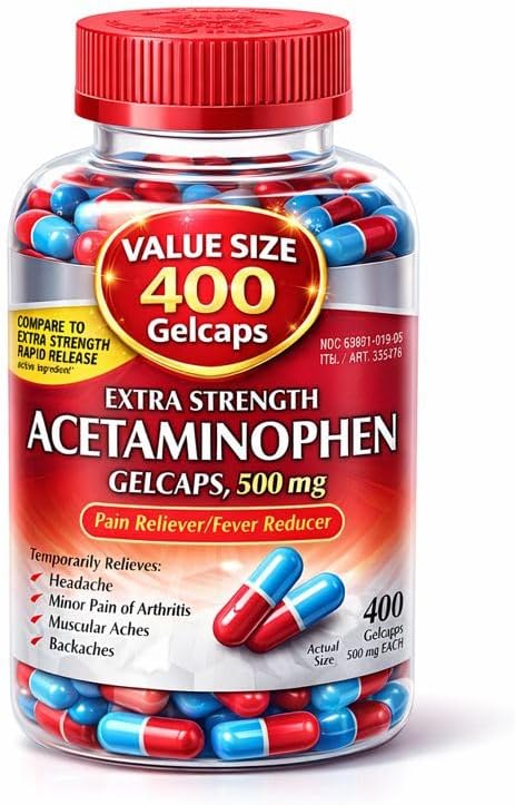 Acetaminophen 500mg, Extra Strength Rapid Release, 400 Gelcaps