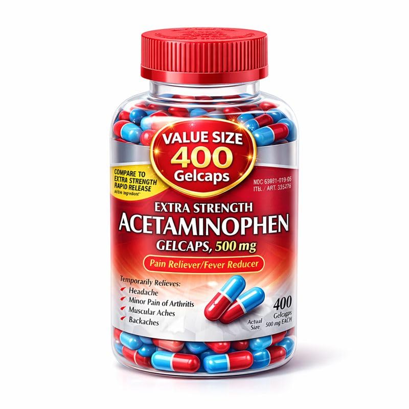 Acetaminophen 500mg, Extra Strength Rapid Release, 400 Gelcaps