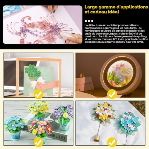 Mardatt Lot de 64 kits complets de paperolles, 45 couleurs, 900 bandes de papier avec outils nécessaires pour débutants, quiller avancé, kit de quilling artisanal – vue 7