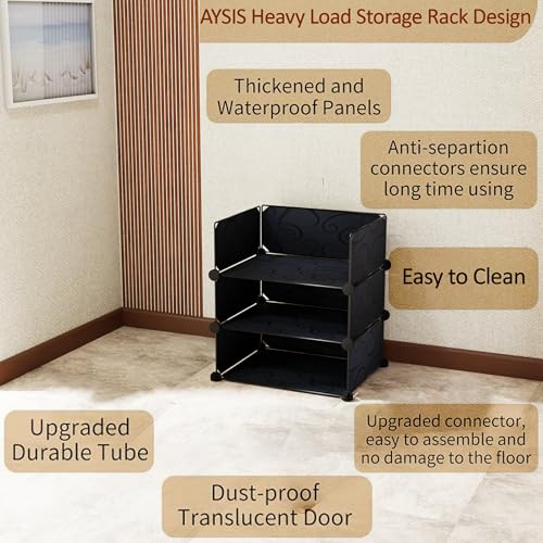 Image of AYSIS DIY Multi-Purpose Plastic Shoe Stand Rack Box Organizer with Door, Storage for Chappal, Slipper, Sandals, for Home & Entryway, Black, 5-Shelf-5-Door