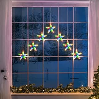 CHRISTOW Christmas Curtain String Lights, Light Up LED Star Window Decoration, 7 Hanging Stars W84cm x H90cm (Multi Colour)