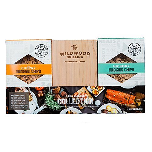 Grilling Gift Set - Grilling Planks Sampler (Cedar, Alder, Cherry, Hickory, Maple) + Hickory & Cherry Smoking Chips…