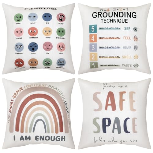 Yuntau 4 Pcs Calming Down Corner Supplies 18x18 Calm Down Corner Feelings Emotion Throw Pillow...