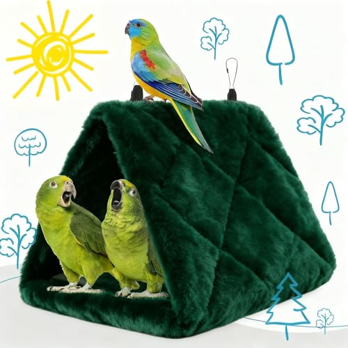 Image of Bird Nest Snuggle Hut Soft Plush Hammock Hanging Cage Tent for Birds Parrot Winter Warm Bed Pet Toy for Hamster Parrot Macaw Budgies Eclectus Parakeet Cockatiels Cockatoo Lovebird (Green)