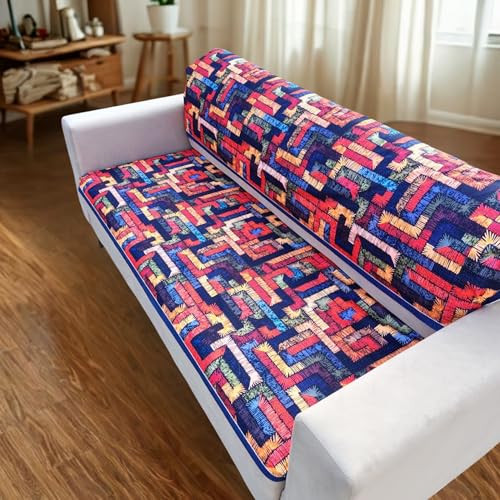 Image of Homerz Premium 3 Seater with Back Velvet Sofa Panel Cover with Digital Prints | Anti-Slip Backing (Rangeen, 3 Seater with Back)