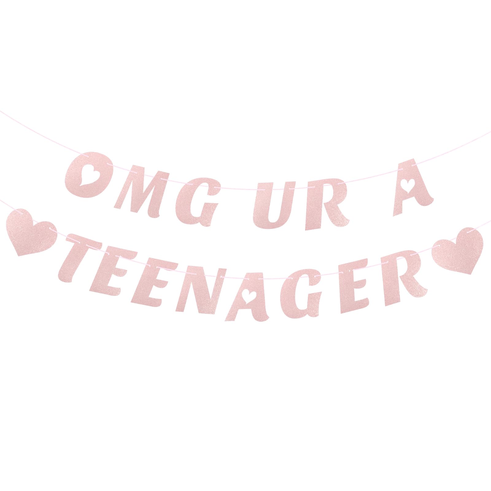 Goktvai OMG UR A Teenager Banner, Pre-Strung Glitter Banner 13th Birthday Party Decorations for 13 Year Old Teen Birthday Party Decor Supplies (Rose Gold)